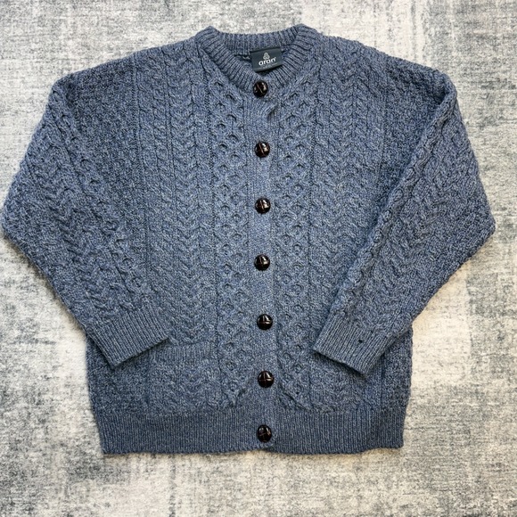 Aran Woollen Mills Sweaters - Aran Woollen Mills Sweater Womens XS Blue Cardigan Cable Knit Fisherman Merino